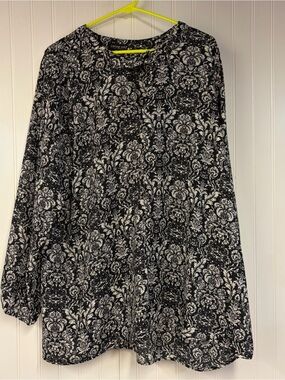 living doll Black & White Floral Blouse Long Sleeve 2X